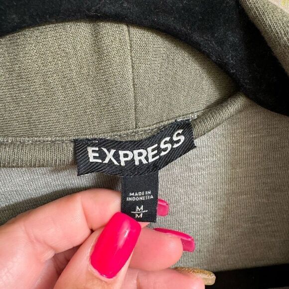 Express Olive Green Gray Stretchy Open Collared Cardigan Sweater M - Picture 3 of 5